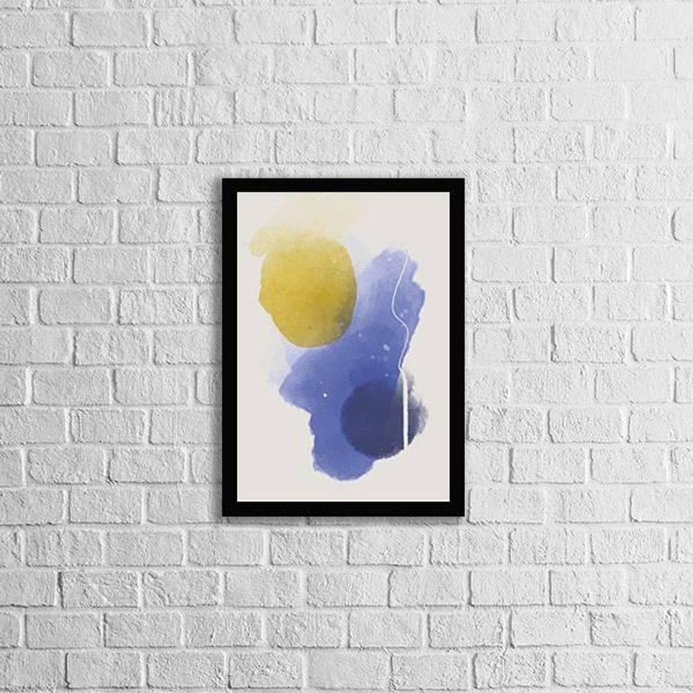 Quadro Abstrato Azul E Amarelo I 33X24Cm - Moldura Preta