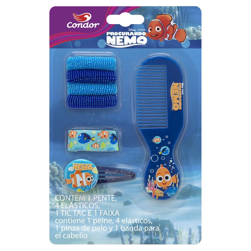 Kit 1 Pente + 4 Elásticos + 1 Tic Tac + 1 Faixa Procurando Nemo Condor