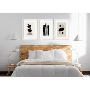 Kit 3 Quadros Grandes Abstratos Formas Pretos 60X48Cm