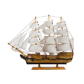 Miniatura Barco Navio Veleiro Madeira Base Preto Canhão 47x10x57cm