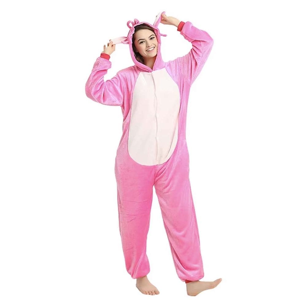 Macacão Fantasia Pijama Adulto Rosa Kigurumi Unissex Pelúcia