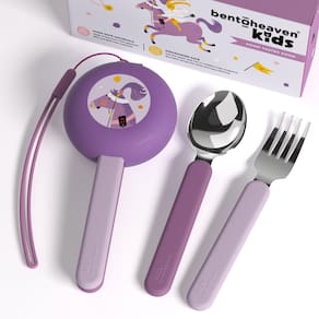 Conjunto de talheres de viagem Bentoheaven Kids com estojo de aço inoxidável