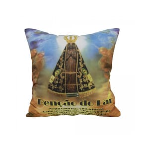 Almofada Quadriculada Bênção Do Lar E Nossa Senhora Aparecida 39X39cm (Fibra)