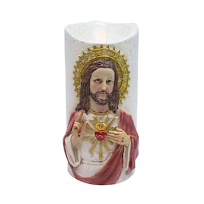 | Sagrado Coração De Jesus Luminária Vela 17.5cm - Enfeite Resina
