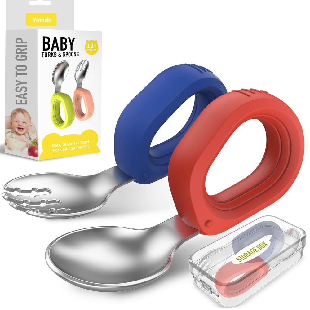 Utensílios para crianças, conjunto de garfos e colheres para bebês Yimido, aço inoxidável