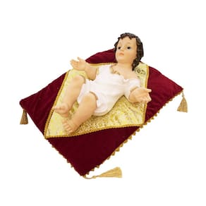 Menino Jesus Roupa Branca Na Almofada 43cm - Enfeite Resina