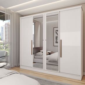 Guarda-Roupa Casal Adam Plus 4 Portas 2 Gavetas com Espelho Branco - Panorama Móveis