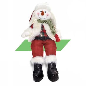 Enfeite Boneco De Neve Sentado Com Roupa Xadrez 55Cm Natal