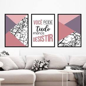 Kit 3 Quadros Você Pode Tudo - Lilás 33X24Cm - Com Vidro