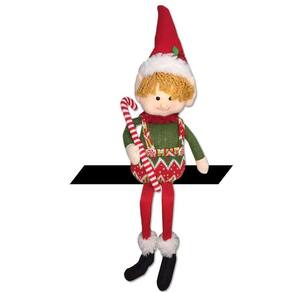 Boneco Elfo Natalino Com Gorro Sentado Menino 35Cm Cromus
