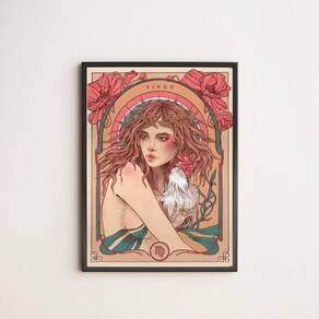 Quadro Vintage Signo Virgem 45X34Cm Com Vidro Moldura Preta