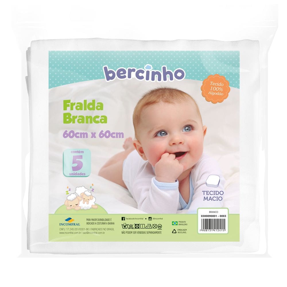 Fralda de Pano 5 Unidades Especial 60 cm x 60 cm Bercinho