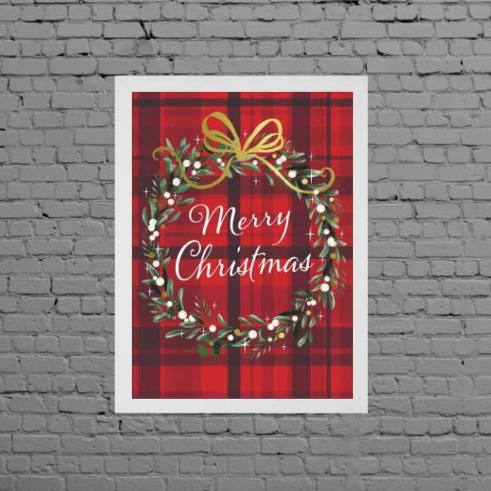 Quadro Decorativo Guirlanda Vermelha 33X24Cm Moldura Branca