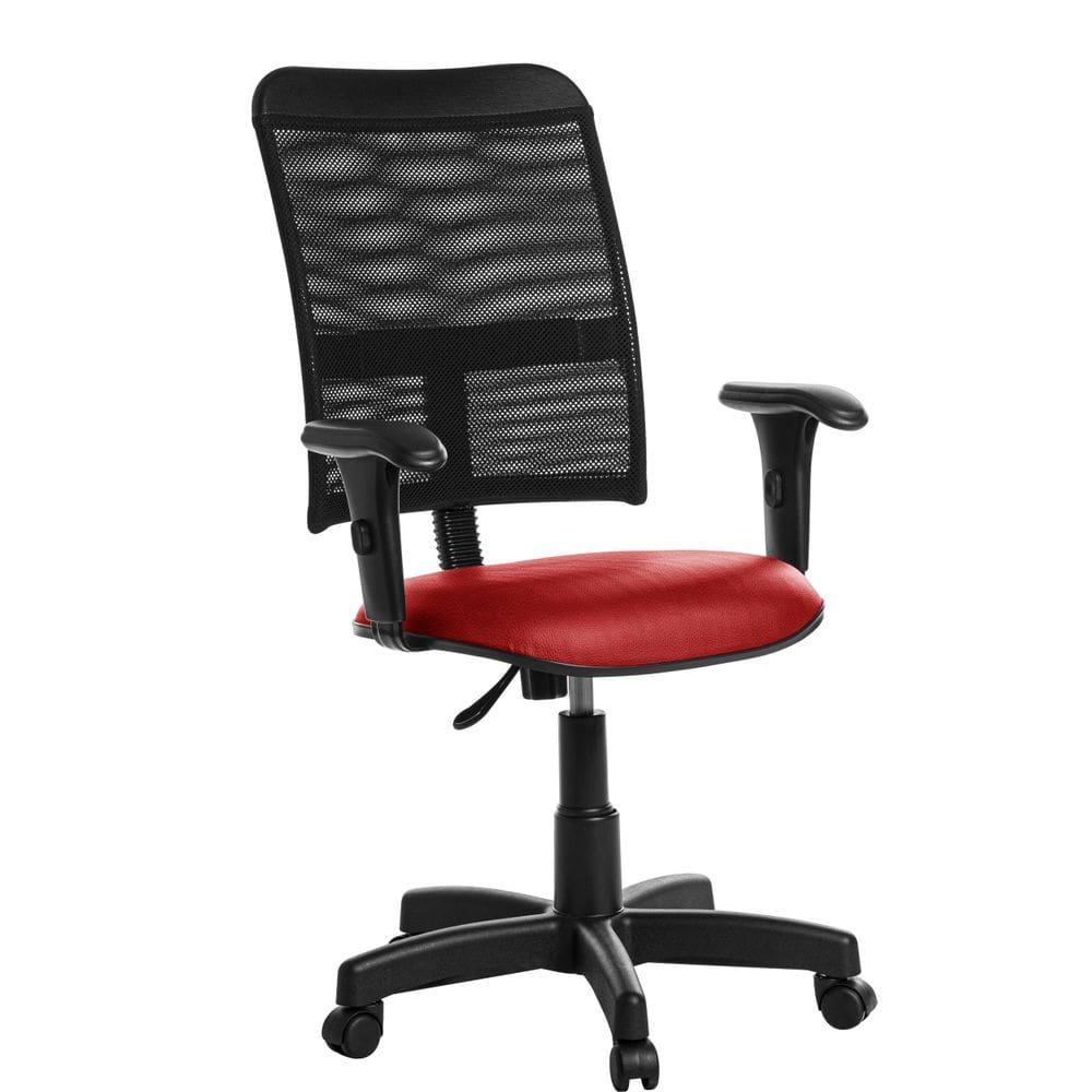 Cadeira Escritorio Encosto Em Tela Braço Viena Vermelho