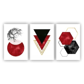 Kit Quadros Decorativos 3Peças 60X40 Triângulos Vermelhos