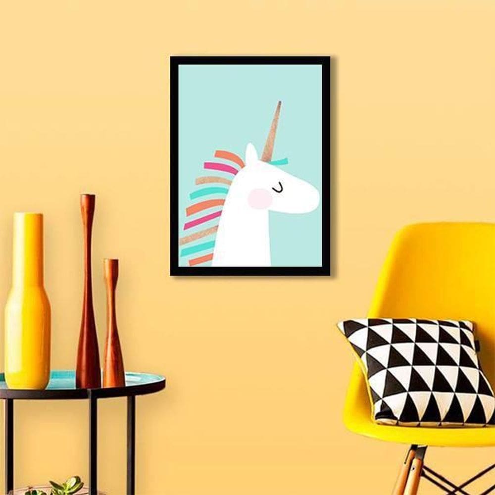 Quadro Unicórnio Baby 24X18Cm - Com Vidro - Madeira Preta