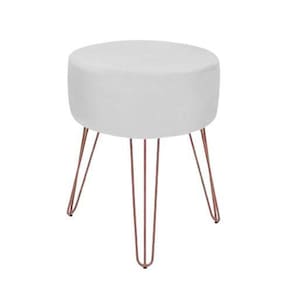 Puff Decorativo Sala De Estar Branco Pés Aramado Rosê Gold