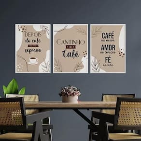 Quadros Cantinho Café Moldura Branca Com Vidro 24X18Cm 3Un