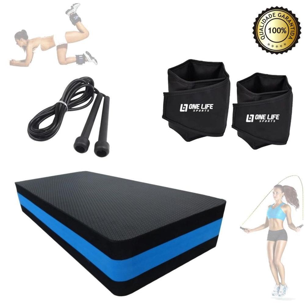 Kit Funcional Em Casa Caneleira 3 Kg + Step 15 Cm + Corda
