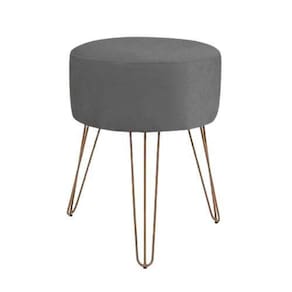 Puff Magnus Redondo Cinza Pés De Ferro Rose Gold Para Hall