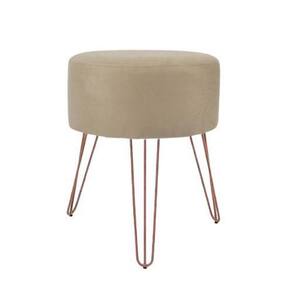Puff Decorativo Sala De Estar Bege Pés Bronze Pés Aramado