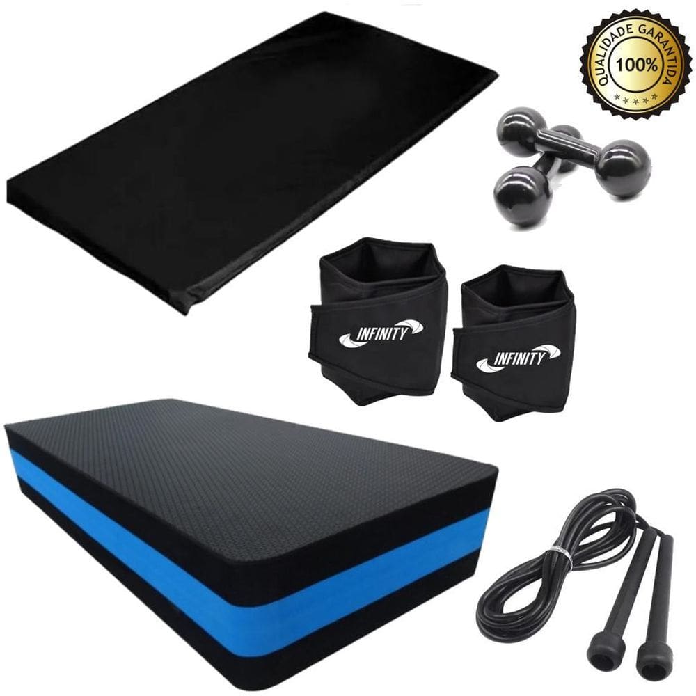 Kit Aeróbico Caneleira 4 Kg+Step+Halter 4Kg+Colchonete+Corda
