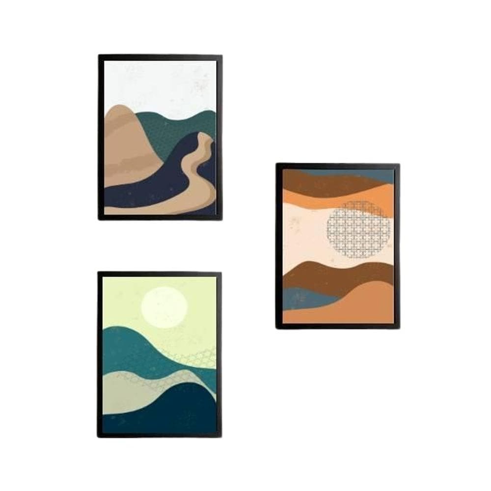 Quadro Decorativo Abstrato Montanha Colorida 24X18Cm 3 Peças