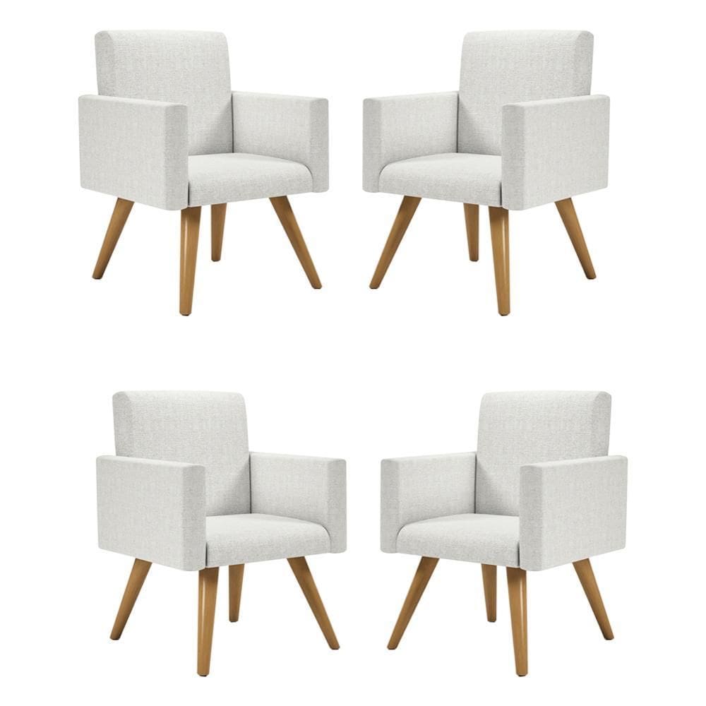 Kit 4 Poltronas Decorativa Cadeira Escritório Recepção Linho