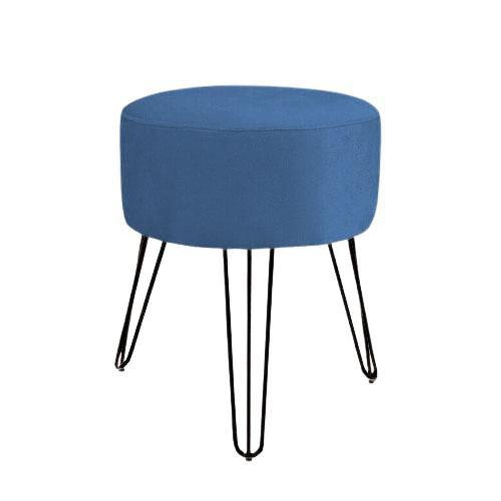 Puff Decorativa De Ambiente Suede Azul Marinho Pés Preto