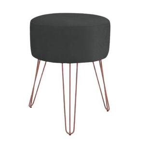 Puff Puf Suede Preto Pé De Ferro Rosê Gold Para Sala E Hall