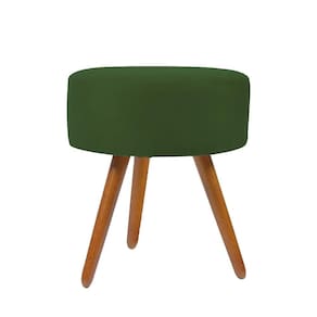 Puff Banqueta Redondo Em Suede Com Pés Palito Verde