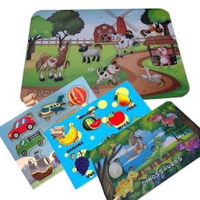 Brinquedo Pedagógico Em Madeira Kit Com 4 Jogos De Encaixe