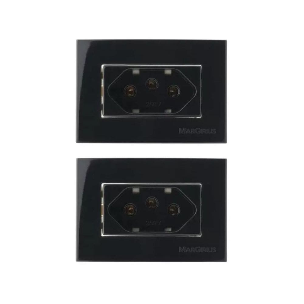 02 Tomada Moveis Margirius 2P+T Preta 10A 250V Nbr 14136