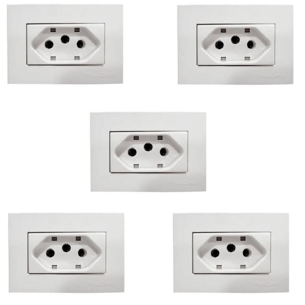 5 Pç Tomada Para Moveis Margirius 2P T Branca 20A 250V Nbr