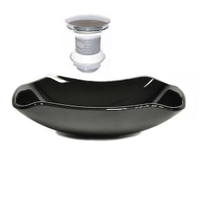Cuba De Vidro Abaulada 45Cm Preto + Valvula Click