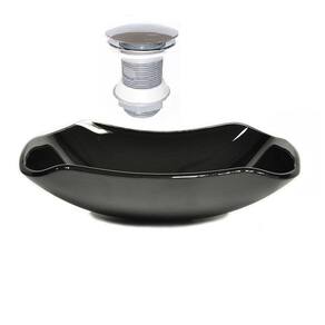 Cuba De Vidro Abaulada 45Cm Preto + Valvula Click