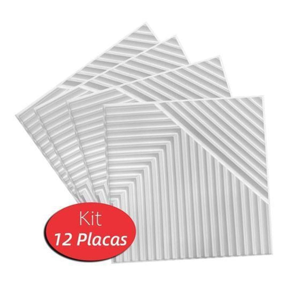 12 Placas Decorativas 3D Brancas Ripado 50x50cm 1mm