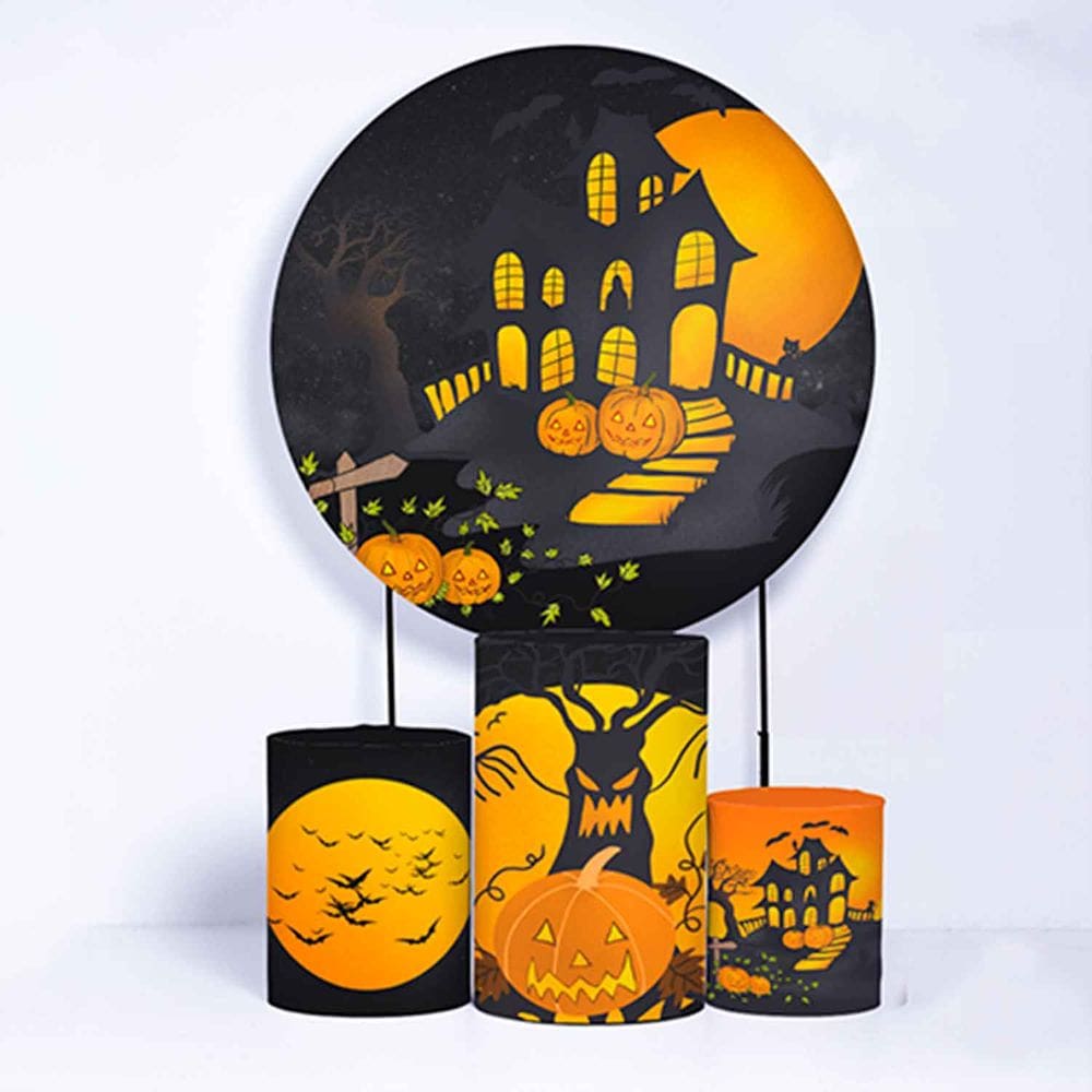 Kit Painel de Festa Redondo de 1,80m e Trio de Cilindros Halloween - Fera Print