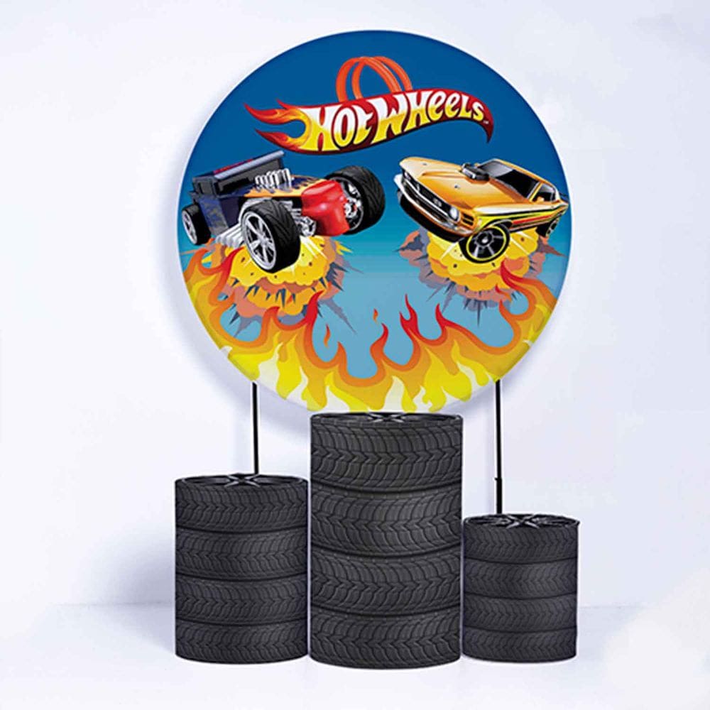 Kit Painel de Festa Redondo de 1,30m e Trio de Cilindros Hot Wheels - Fera Print