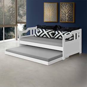 Sofá Cama Solteiro Madeira Com Cama Auxiliar E 2 Colchões Texas - Branco - Branco