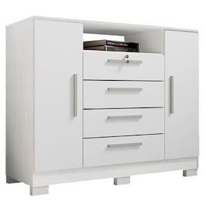 Comoda Rack 2 Portas 4 Gavetas Madri 121 Cm Branco Incp