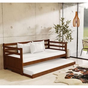 Sofá Cama Solteiro Enjoy Em Madeira - Castanho - Marrom