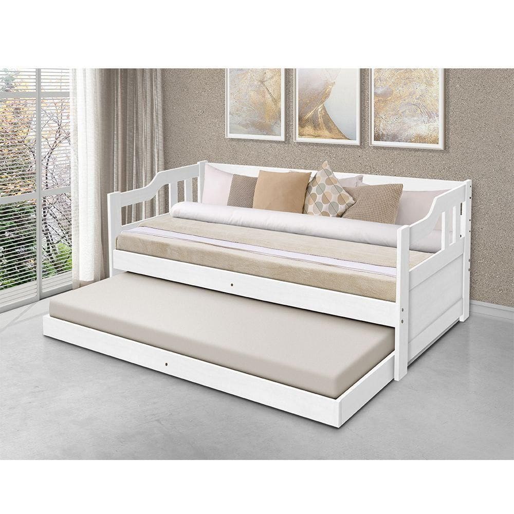 Sofá Cama Solteiro Com Cama Auxiliar + 2 Colchões Atraente - Branco - Branco
