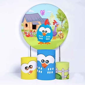 Kit Painel de Festa Redondo de 1,50m e Trio de Cilindros Galinha Pintadinha - Fera Print