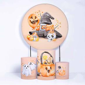 Kit Painel de Festa Redondo de 1,30m e Trio de Cilindros Halloween - Fera Print