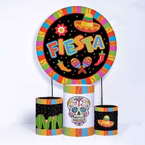 Kit Painel de Festa Redondo de 1,50m e Trio de Cilindros Fiesta - Fera Print