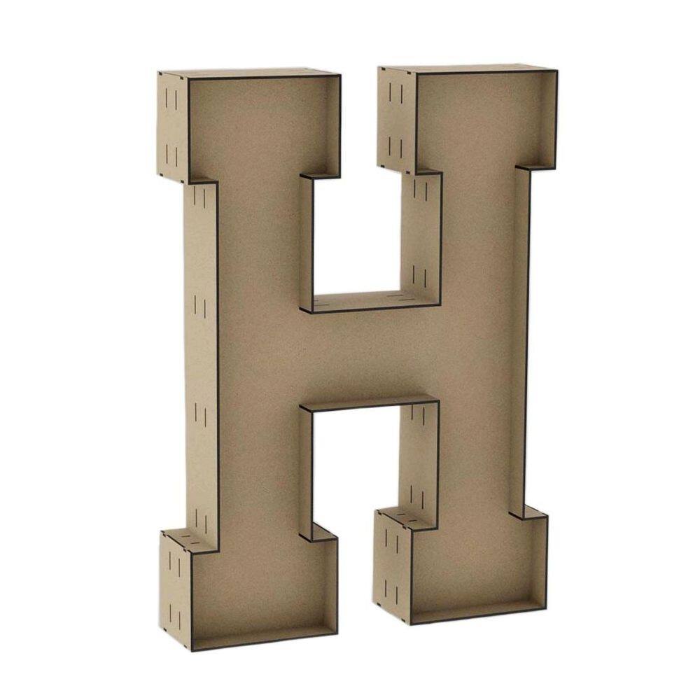 Letra Caixa Grande H Mdf 90Cm De Altura Decoração Festa