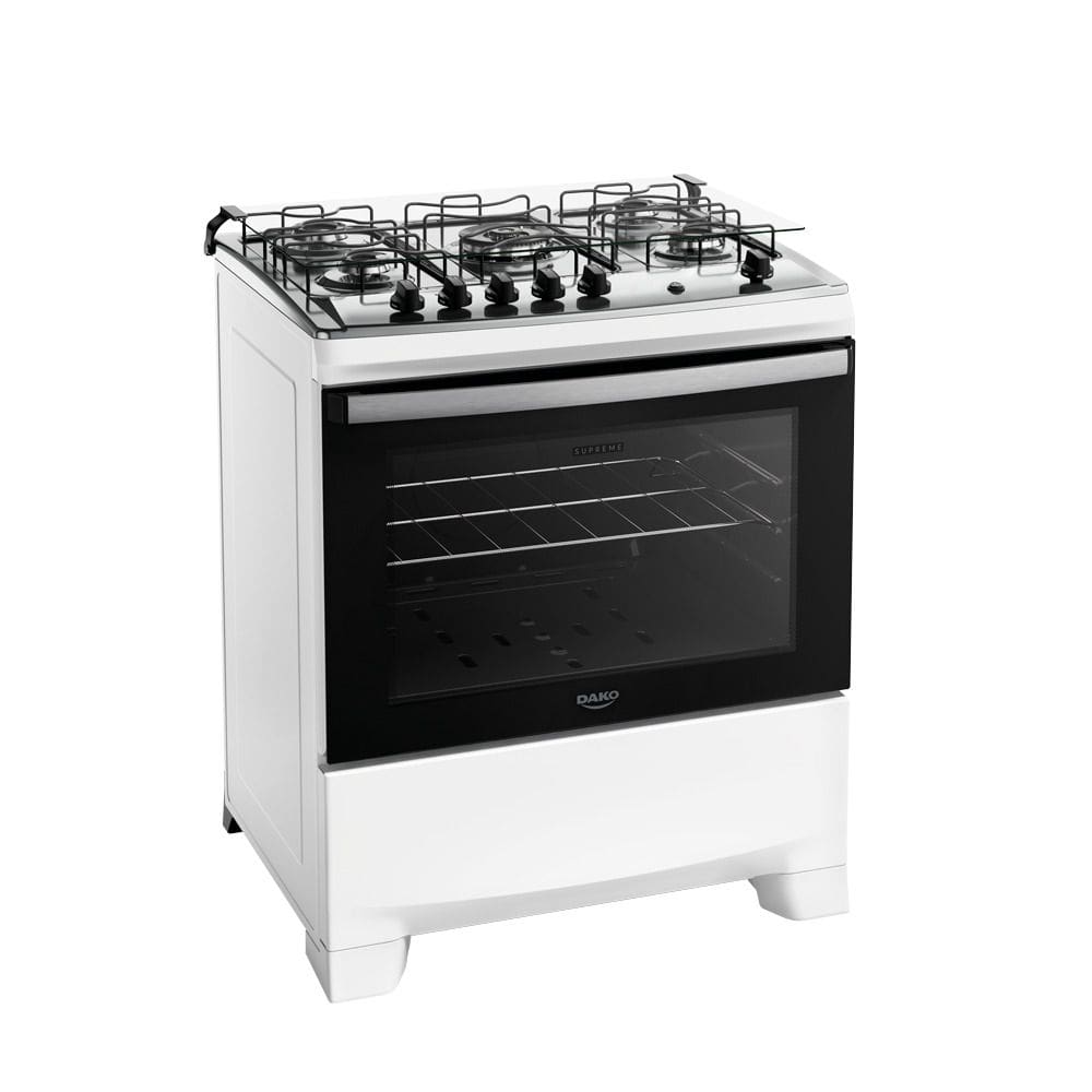 Fogão Dako Supreme Glass 5 Bocas a Gás Acendimento Automatico Branco Bivolt
