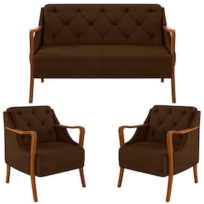 Kit Namoradeira 135cm E 2 Poltronas Decorativas Capitonê Lapa M22 Veludo Marrom - Mpozenato