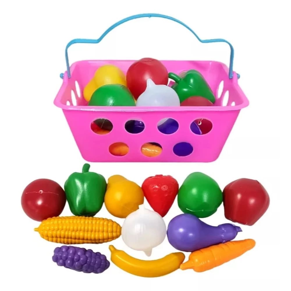 Cestinha C/Frutas e Legumes Kit Brinquedo Infantil Comidinha